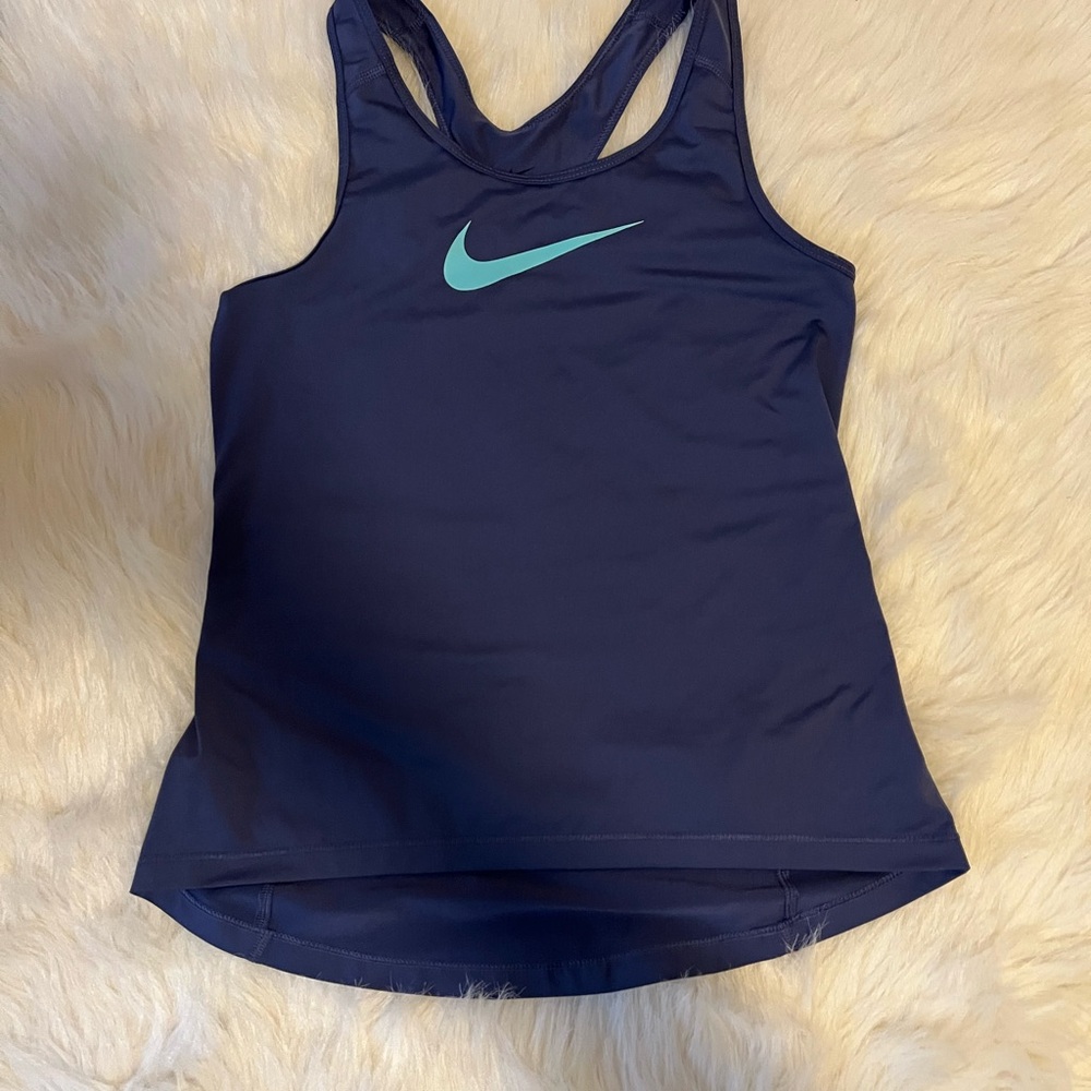 Nike Women's Dark Blue Tank Top with Teal Logo